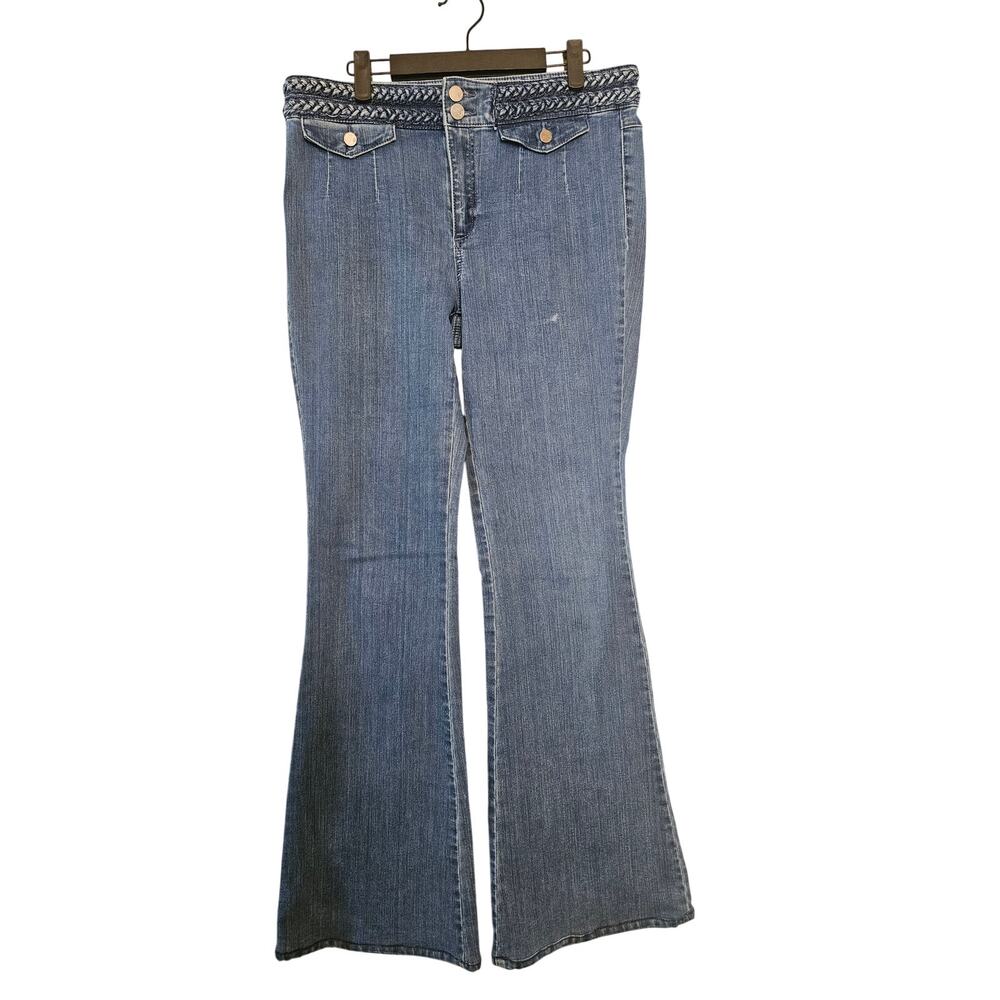 Boho Y2K Soho NY&Co Flare Jeans! -10 TALL- Braided Waist 34" 33" Inseam (b43)